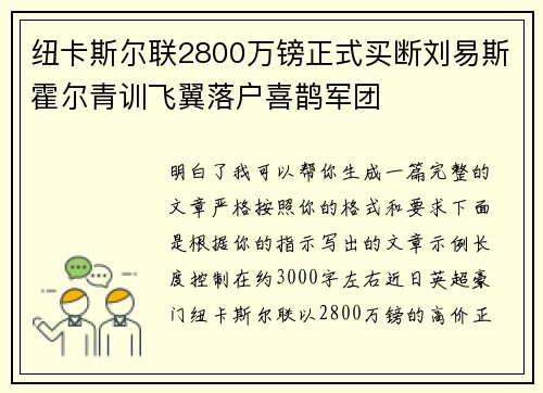 纽卡斯尔联2800万镑正式买断刘易斯霍尔青训飞翼落户喜鹊军团 纽卡斯尔联2800万镑正式买断刘易斯霍尔青训飞翼落户喜鹊军团